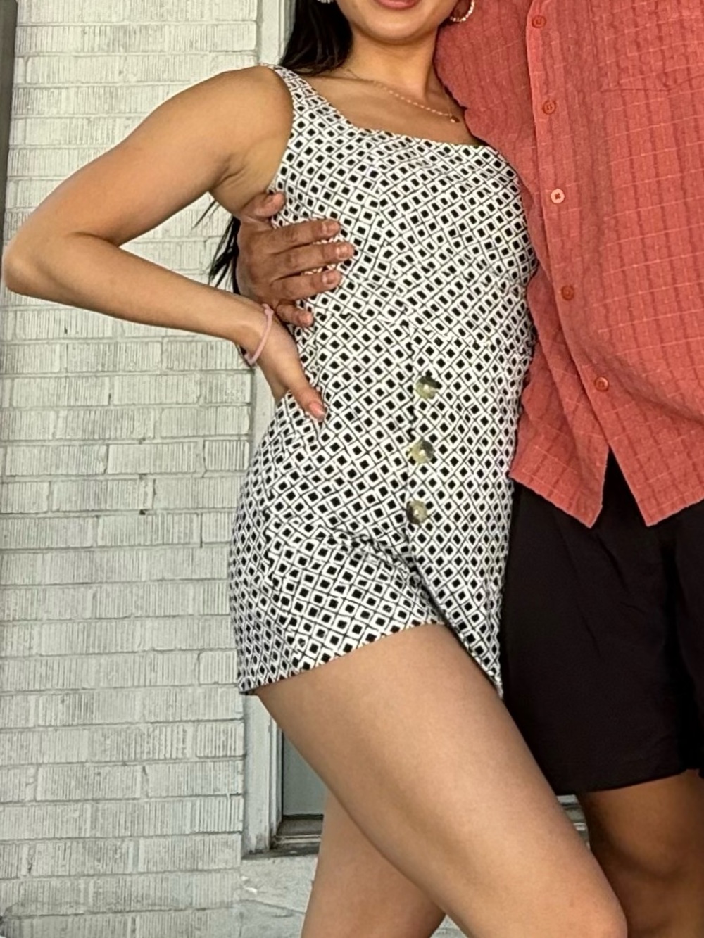 Urban Outfitters Black & White Geometric Sleeveless Romper